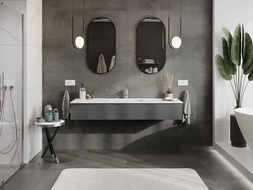 Mexen Rivel 160 cm bathroom cabinet with sink Otis, 1 drawer, grooved, matte graphite/white matte - 91A20-16023-1-BF66-W18M0