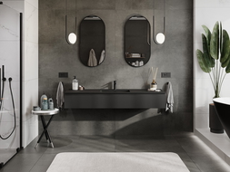 Mexen Rivel 160 cm Bathroom Cabinet with Otis Sink, 1 Drawer, Grooved, Black Matt - 91A20-16023-1-BF71-W18M71