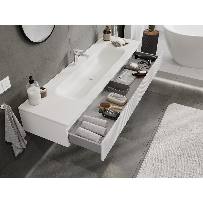 Mexen Rivel Bathroom Cabinet 160 cm with Vela Sink, 1 Drawer, Fluted, White Matte - 91A20-16023-1-BF01-W23M01