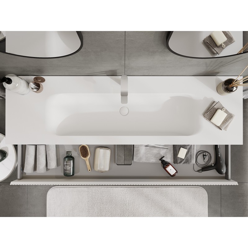Mexen Rivel Bathroom Cabinet 160 cm with Vela Sink, 1 Drawer, Fluted, White Matte - 91A20-16023-1-BF01-W23M01