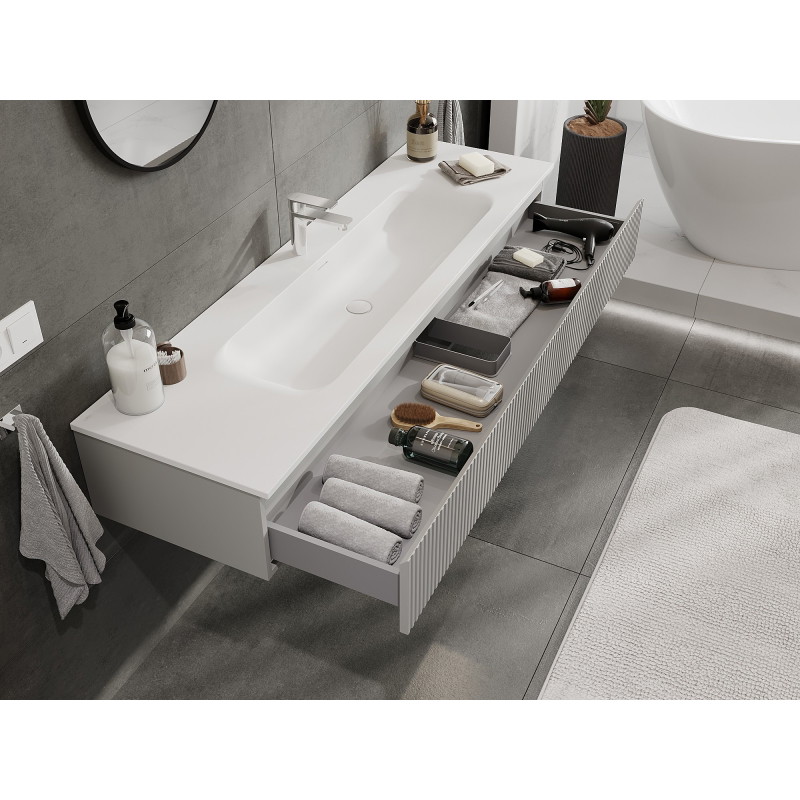 Mexen Rivel bathroom cabinet 140 cm with Vela sink, 1 drawer, grooved, gray matte/white matte - 91A20-16023-1-BF62-W23M01