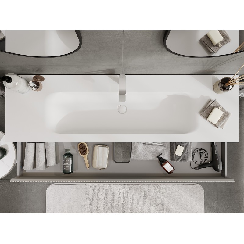 Mexen Rivel bathroom cabinet 140 cm with Vela sink, 1 drawer, fluted, grey matte/white matte - 91A20-16023-1-BF62-W23M01