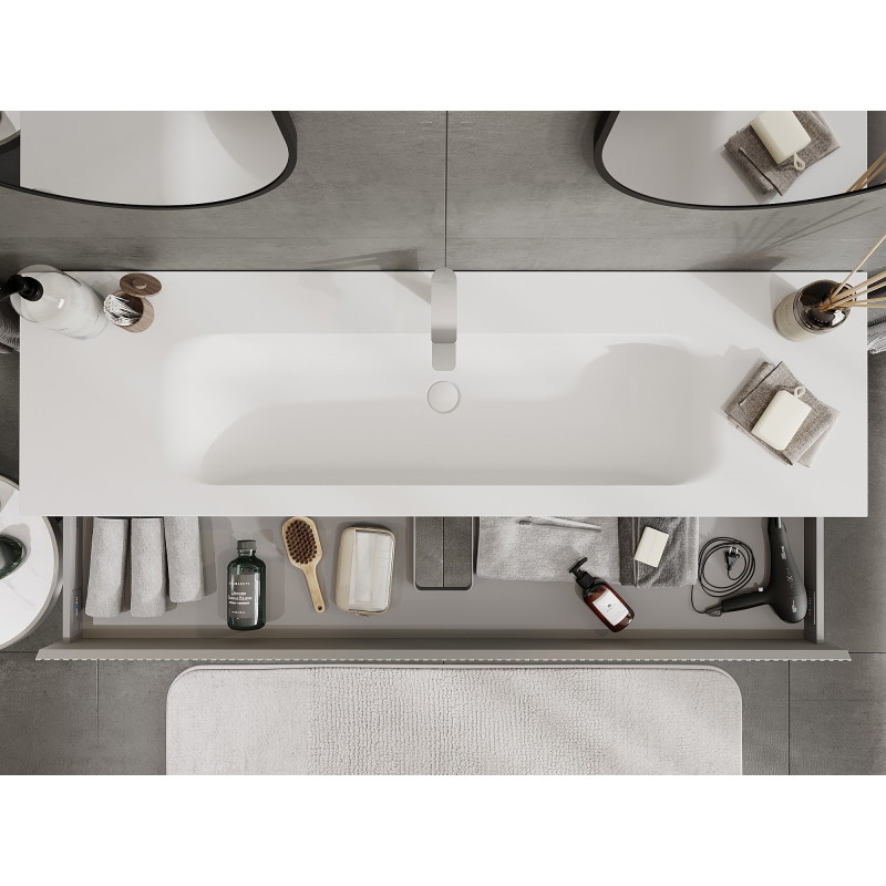 Mexen Rivel bathroom cabinet 140 cm with Vela sink, 1 drawer, grooved, gray matte/white matte - 91A20-16023-1-BF62-W23M01