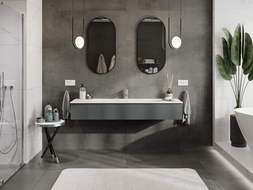 Mexen Rivel bathroom cabinet 160 cm with sink Vela, 1 drawer, fluted, matte graphite/white - 91A20-16023-1-BF66-W23M0