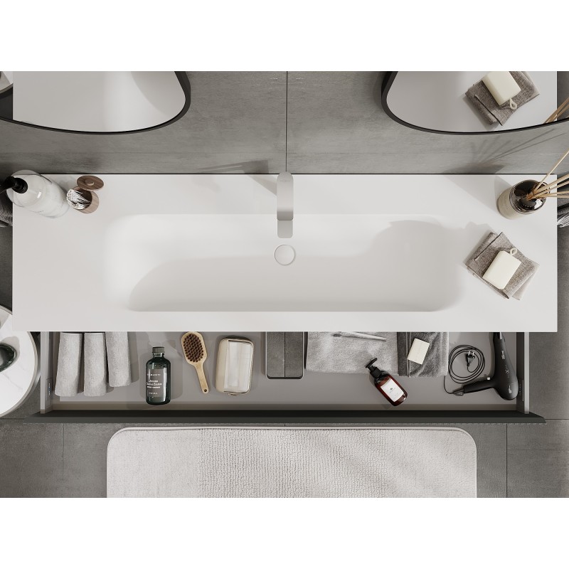 Mexen Rivel bathroom cabinet 160 cm with sink Vela, 1 drawer, fluted, matte graphite/white - 91A20-16023-1-BF66-W23M0