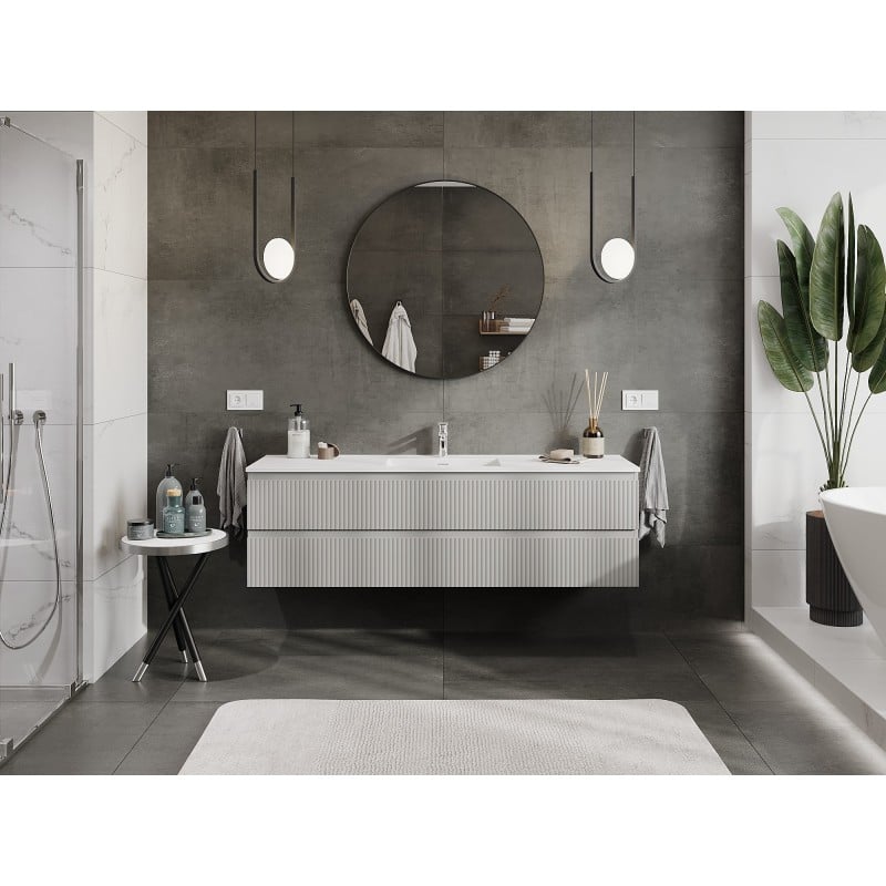 Mexen Rivel bathroom cabinet 160 cm with washbasin Otis, 2 drawers, fluted, gray matte/white matte - 91A20-16047-2-BFF62-W18M0