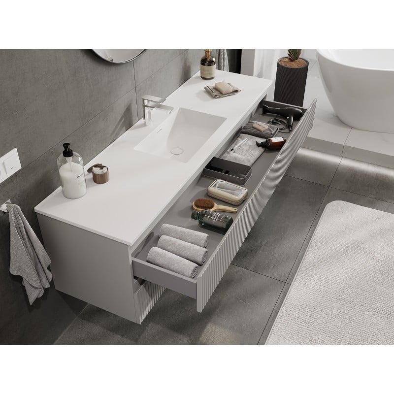 Mexen Rivel bathroom cabinet 160 cm with washbasin Otis, 2 drawers, fluted, gray matte/white matte - 91A20-16047-2-BFF62-W18M0