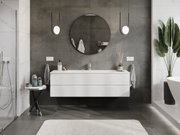 Mexen Rivel bathroom cabinet 160 cm with Vela washbasin, 2 drawers, fluted, white matt - 91A20-16047-2-BFF01-W23M01