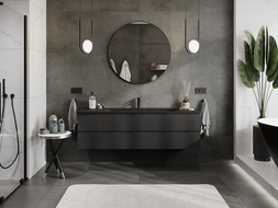 Mexen Rivel bathroom cabinet 160 cm with Vela sink, 2 drawers, grooved, black matte - 91A20-16047-2-BFF71-W23M71