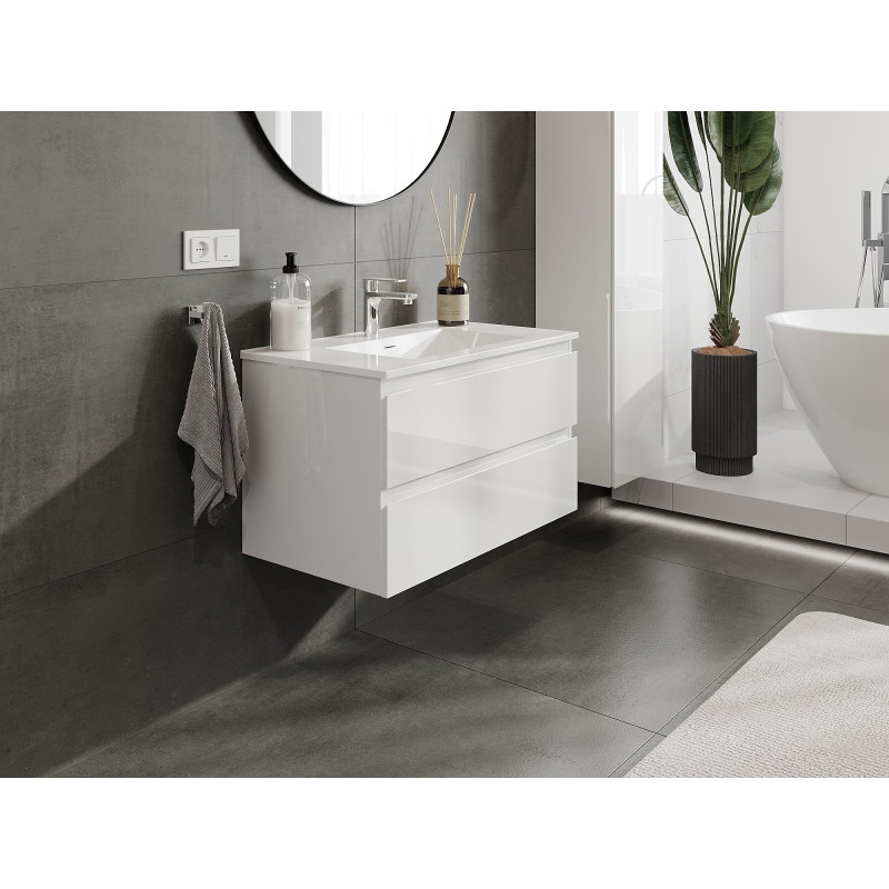 Mexen Orio 80 cm bathroom cabinet with sink Otis, 2 drawers, white gloss - 91A10-08047-2-BFF00-W18M00