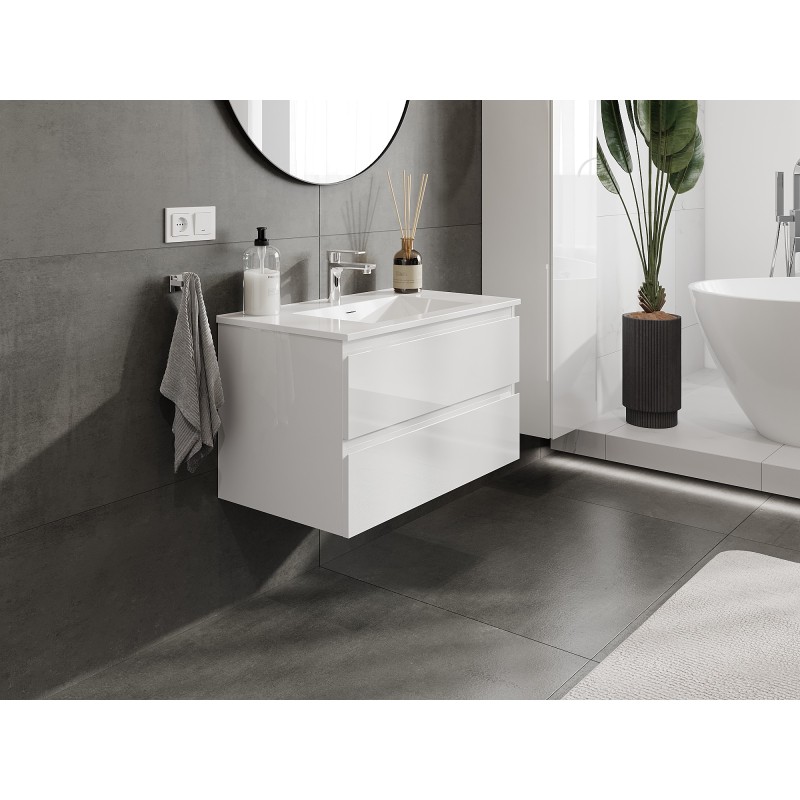 Mexen Orio Bathroom Cabinet 80 cm with Otis Sink, 2 Drawers, White Gloss - 91A10-08047-2-BFF00-W18M00