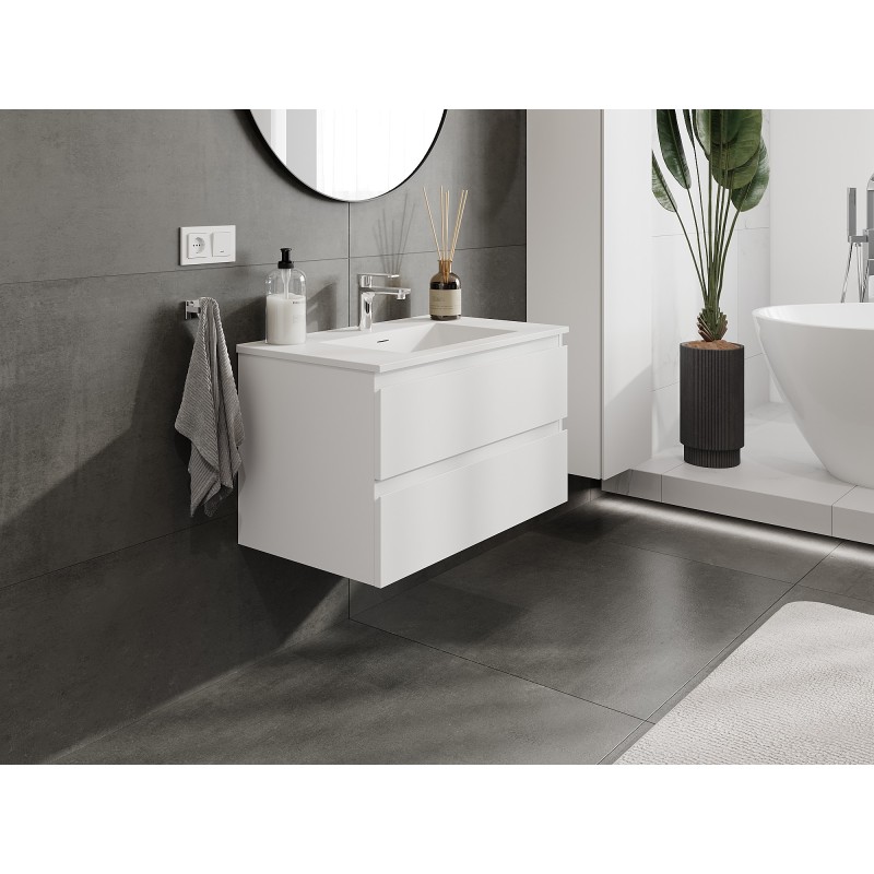Mexen Orio bathroom cabinet 80 cm with Otis washbasin, 2 drawers, white matte - 91A10-08047-2-BFF01-W18M01