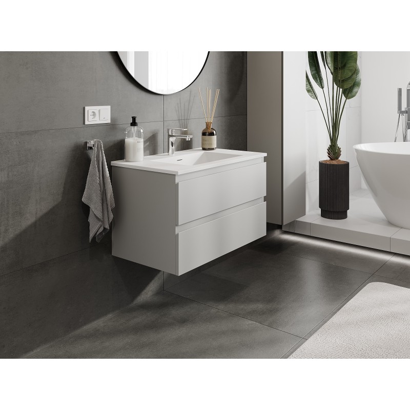 Mexen Orio bathroom cabinet 80 cm with Otis sink, 2 drawers, grey matte/white matte - 91A10-08047-2-BFF62-W18M01