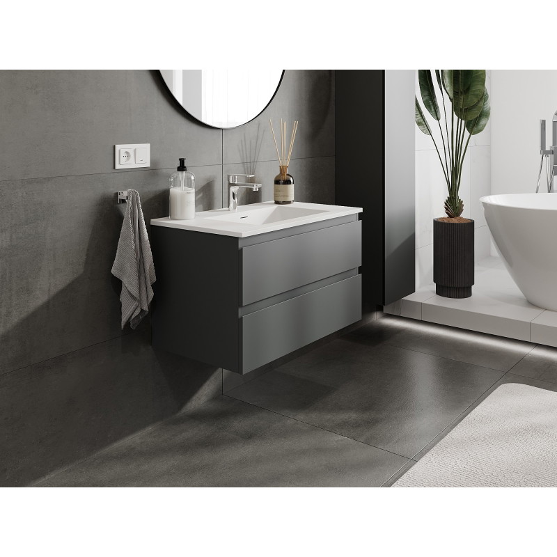 Mexen Orio bathroom cabinet 80 cm with Otis sink, 2 drawers, matte graphite/white matte - 91A10-08047-2-BFF66-W18M01
