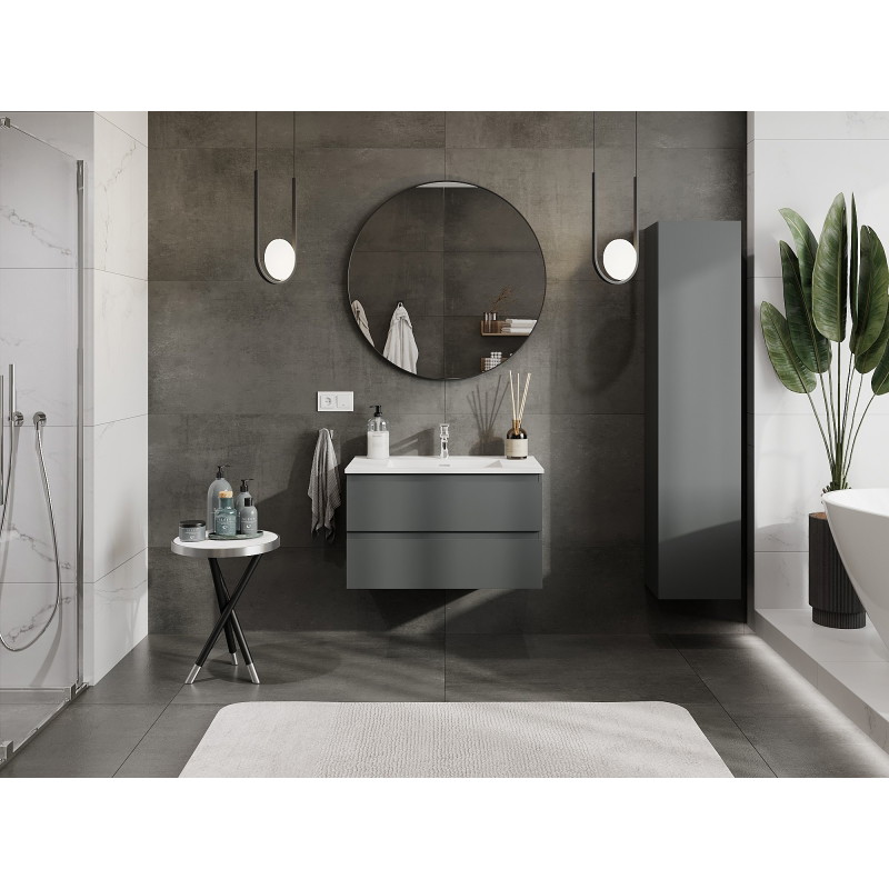 Mexen Orio bathroom cabinet 80 cm with Otis sink, 2 drawers, matte graphite/white matte - 91A10-08047-2-BFF66-W18M01