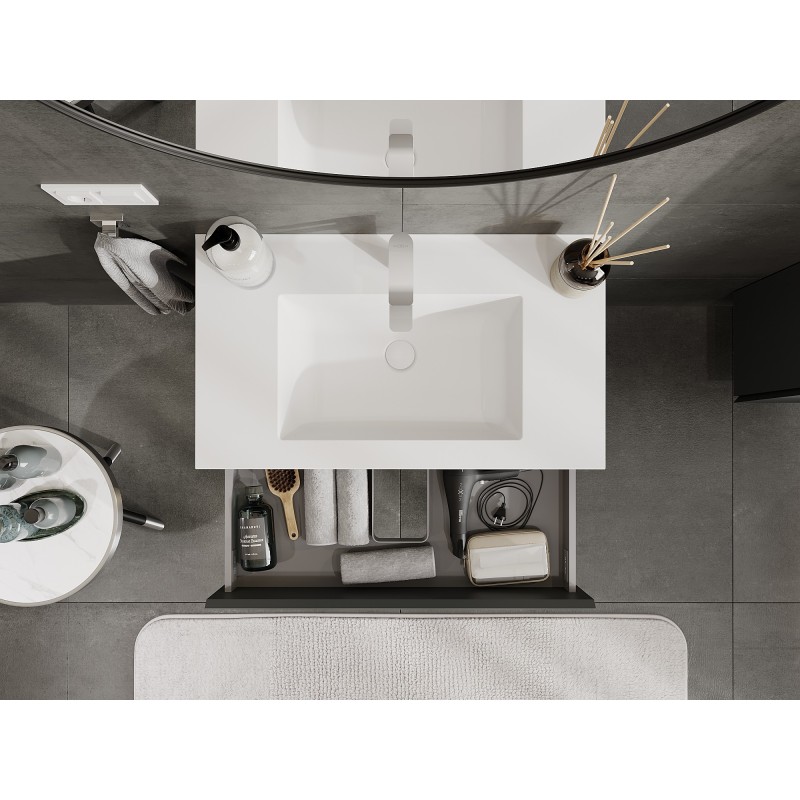 Mexen Orio 80 cm bathroom cabinet with Otis sink, 2 drawers, matte graphite/white matte - 91A10-08047-2-BFF66-W18M01
