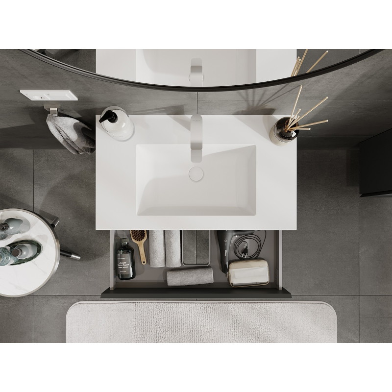 Mexen Orio bathroom cabinet 80 cm with Otis sink, 2 drawers, matte graphite/white matte - 91A10-08047-2-BFF66-W18M01
