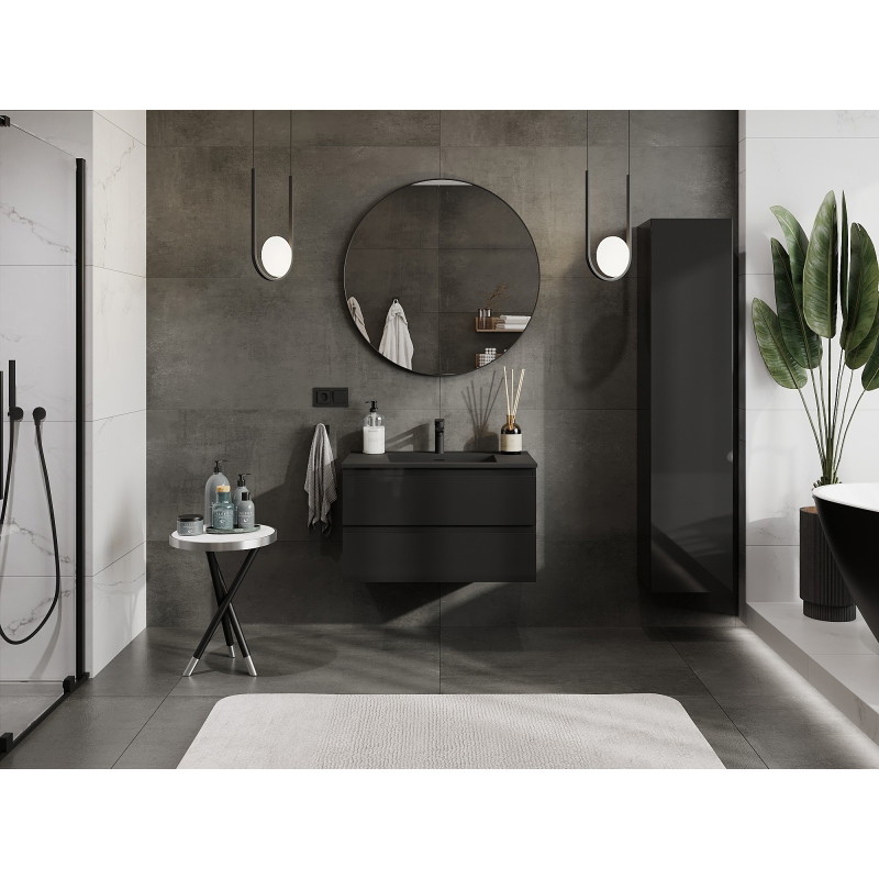 Mexen Orio bathroom cabinet 80 cm with Otis sink, 2 drawers, black gloss/matte black - 91A10-08047-2-BFF70-W18M71