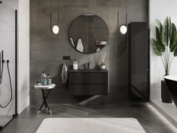 Mexen Orio bathroom cabinet 80 cm with Otis sink, 2 drawers, black gloss/matte black - 91A10-08047-2-BFF70-W18M71