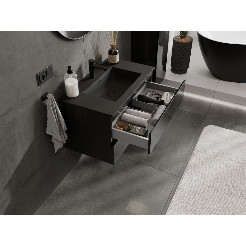Mexen Orio bathroom cabinet 80 cm with Otis sink, 2 drawers, black gloss/matte black - 91A10-08047-2-BFF70-W18M71