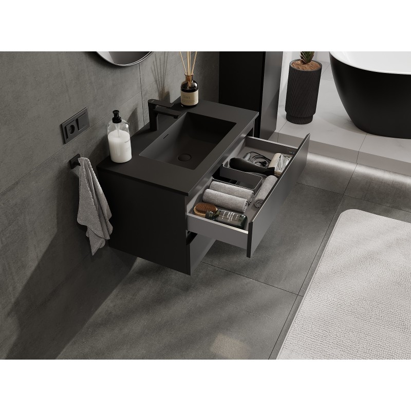 Mexen Orio 80 cm Bathroom Cabinet with Otis Sink, 2 Drawers, Black Matte - 91A10-08047-2-BFF71-W18M71