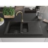 Mexen Matias granite sink 1.5-bowl with drainer and Telma kitchen faucet, black/gold - 6502-75-670200-50-B