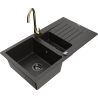 Mexen Matias 1.5-compartment granite sink with a drip tray and kitchen mixer tap Telma, Black/Gold - 6502-75-670200-50-B