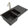 Mexen Matias granite sink 1.5-bowl with drainer and Telma kitchen tap, black/gold - 6502-75-670200-50-B