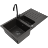 Mexen Matias 1.5-bowl granite sink with drainer and Telma kitchen faucet, black/gold - 6502-75-670200-70-B