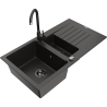 Mexen Matias granite sink 1.5-bowl with drainer and Telma kitchen faucet, black/gold - 6502-75-670200-70-B
