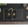 Mexen Matias 1.5-bowl granite sink with drainer and Telma kitchen tap, black speckled - 6502-76-670200-50