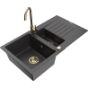 Mexen Matias granite kitchen sink 1.5-bowl with drainer and Telma kitchen faucet, black speckled - 6502-76-670200-50