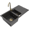 Mexen Matias granite sink 1.5-bowl with drainer and Telma kitchen faucet, speckled black - 6502-76-670200-50
