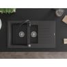 Mexen Matias granite sink 1.5-bowl with drainer and Telma kitchen tap, black speckled - 6502-76-670200-70