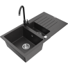 Mexen Matias 1.5-compartment granite sink with a drip tray and kitchen mixer tap Telma, spotted black - 6502-76-670200-70