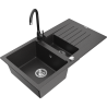 Mexen Matias granite sink 1.5-bowl with drainer and Telma kitchen tap, black speckled - 6502-76-670200-70