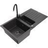 Mexen Matias 1.5-compartment granite sink with a drip tray and kitchen mixer tap Telma, spotted black - 6502-76-670200-70-B