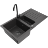 Mexen Matias granite kitchen sink 1.5-bowl with drainer and Telma kitchen tap, black speckled - 6502-76-670200-70-B
