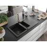 Mexen Matias granite kitchen sink 1.5-basin with drainer and Telma kitchen tap, black - 6502-77-670200-50-B