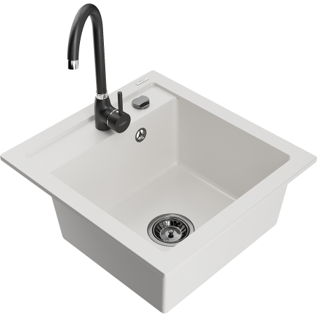 Mexen Vito 1-bowl granite kitchen sink with Telma tap, white - 6503-20-670200-70