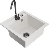 Mexen Vito 1-bowl granite sink with Telma kitchen faucet, white - 6503-20-670200-70