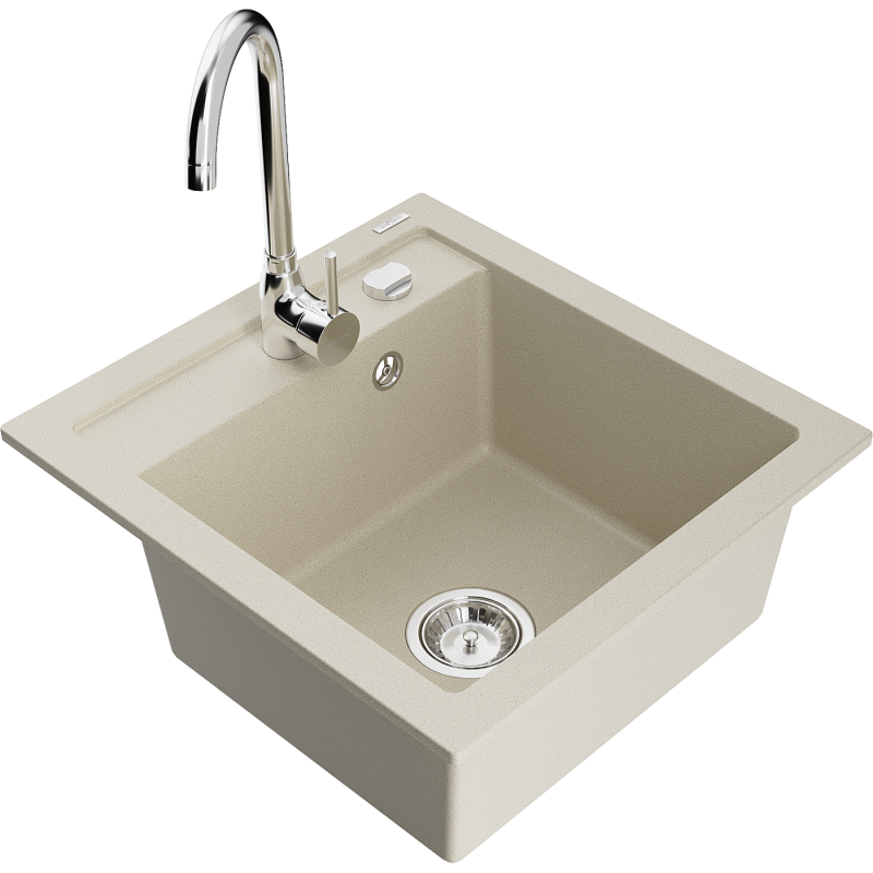 Mexen Vito granite sink 1-bowl with Telma kitchen tap, beige - 6503-69-670200-00