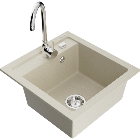 Mexen Vito granite kitchen sink 1-bowl with Telma kitchen faucet, beige - 6503-69-670200-00