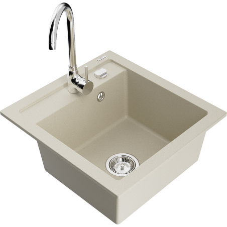 Mexen Vito granite sink 1-bowl with Telma kitchen tap, beige - 6503-69-670200-00