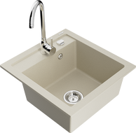 Mexen Vito granite kitchen sink 1-bowl with Telma kitchen faucet, beige - 6503-69-670200-00