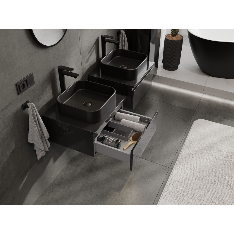 Mexen Orio bathroom cabinet under sink 50 cm, 1 drawer, black gloss - 91A10-05023-1-BF70