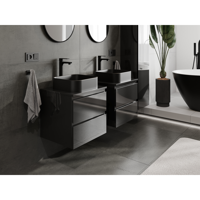 Mexen Orio bathroom cabinet for washbasin 50 cm, 2 drawers, black gloss - 91A10-05047-2-BFF70