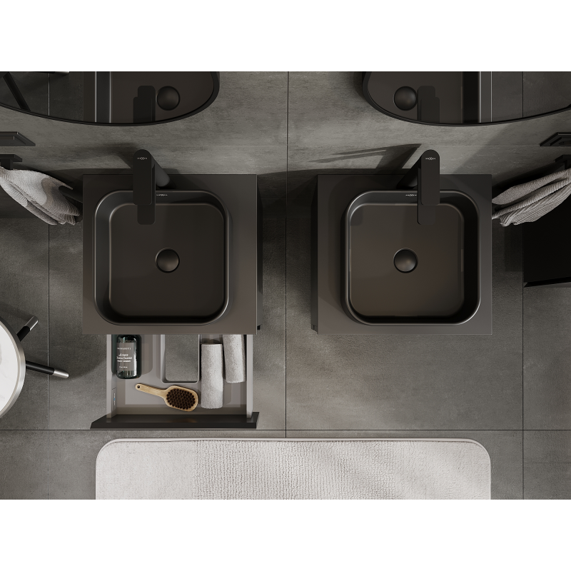 Mexen Orio bathroom cabinet for washbasin 50 cm, 2 drawers, black matte - 91A10-05047-2-BFF71