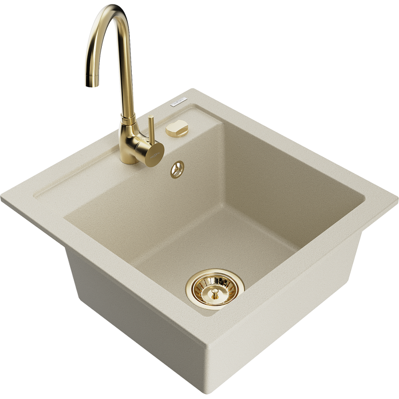 Mexen Vito 1-compartment granite sink with a kitchen mixer tap Telma, Beige - 6503-69-670200-50