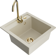 Mexen Vito 1-bowl granite kitchen sink with Telma faucet, beige - 6503-69-670200-50